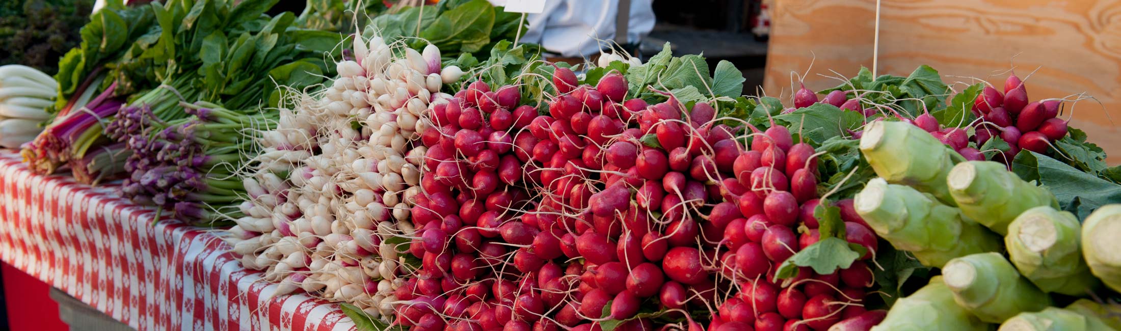 Produce on table at farmers market