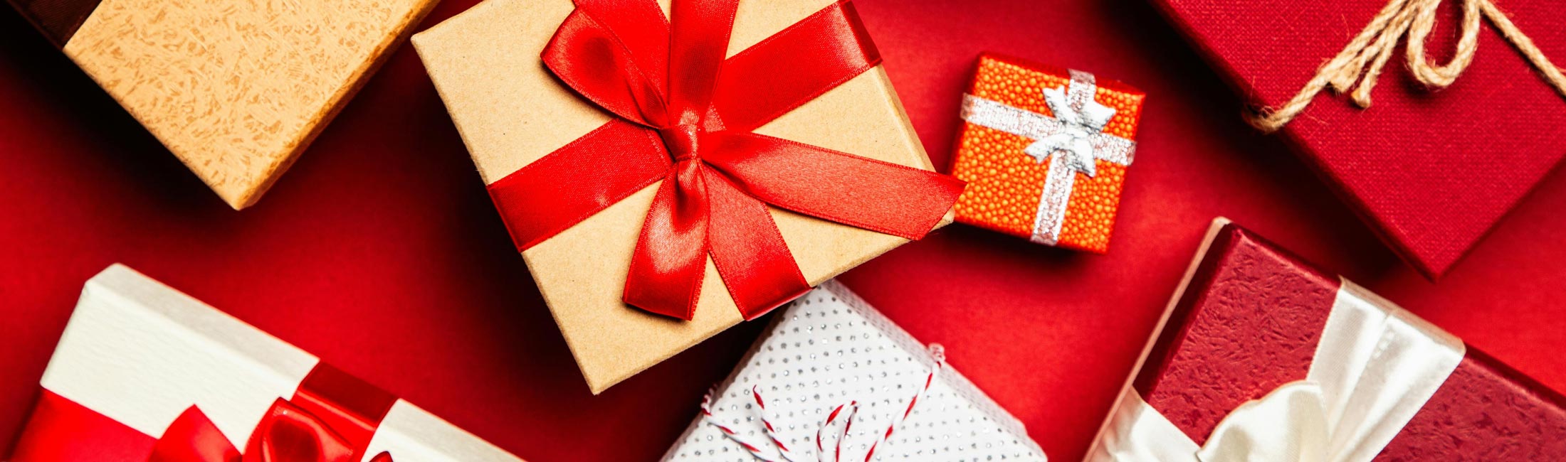 red and gold presents with bows