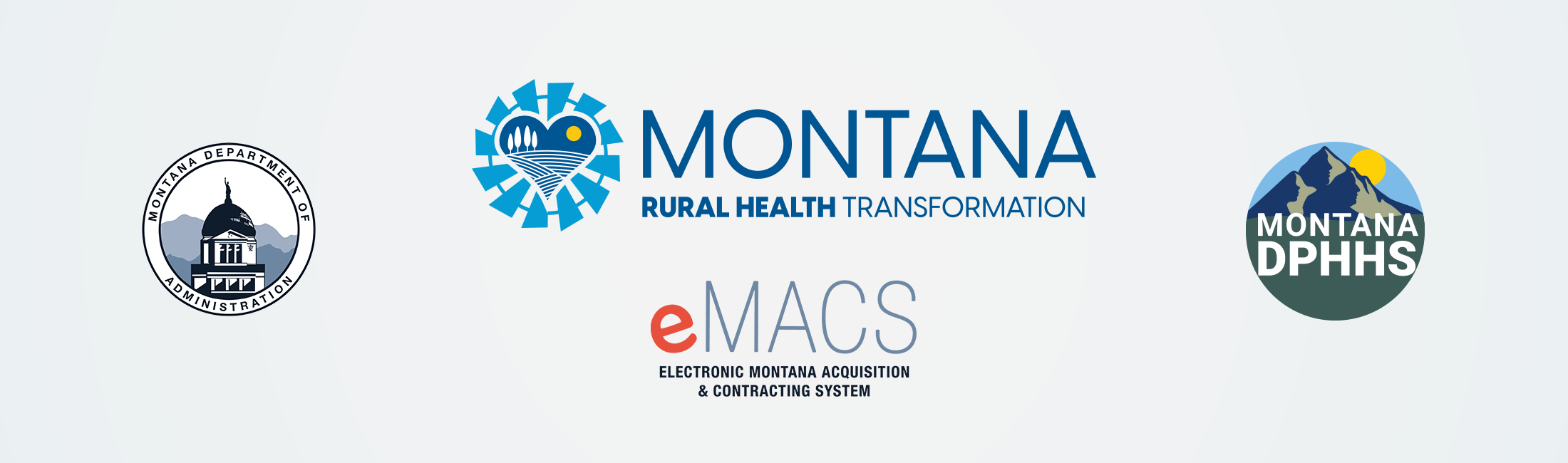 Logos for Rural Health Transformation Program, DOA, eMACS