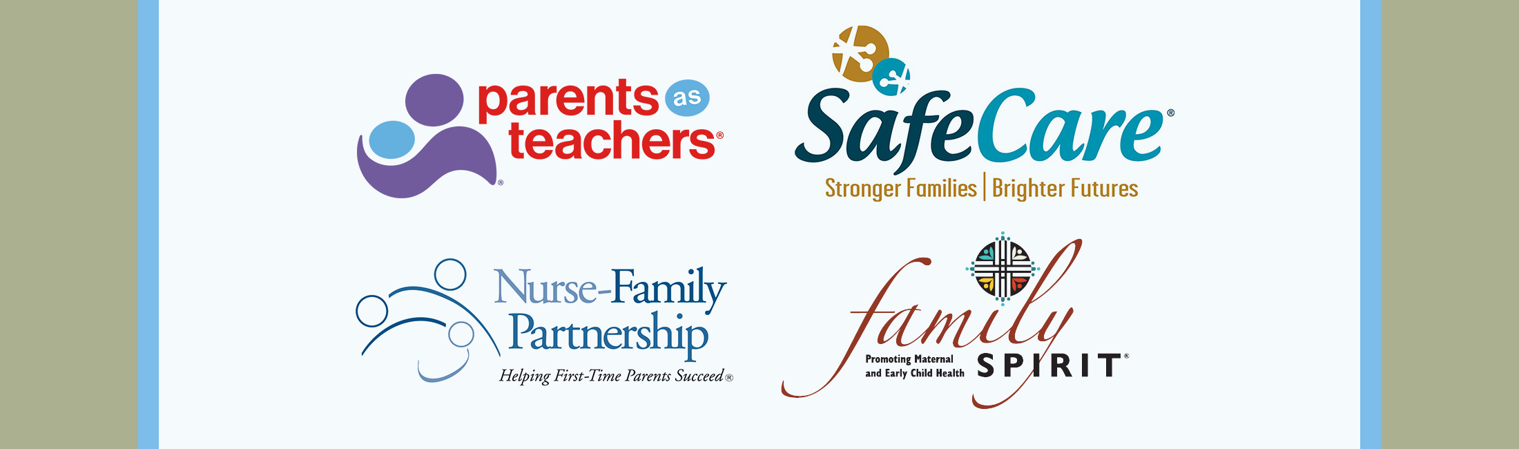 Logos for Parents as Teachers, Nurse-Family Partnership, SafeCare, Family Spirit