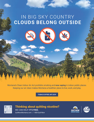 Trees and mountains with no smoking icons in sky