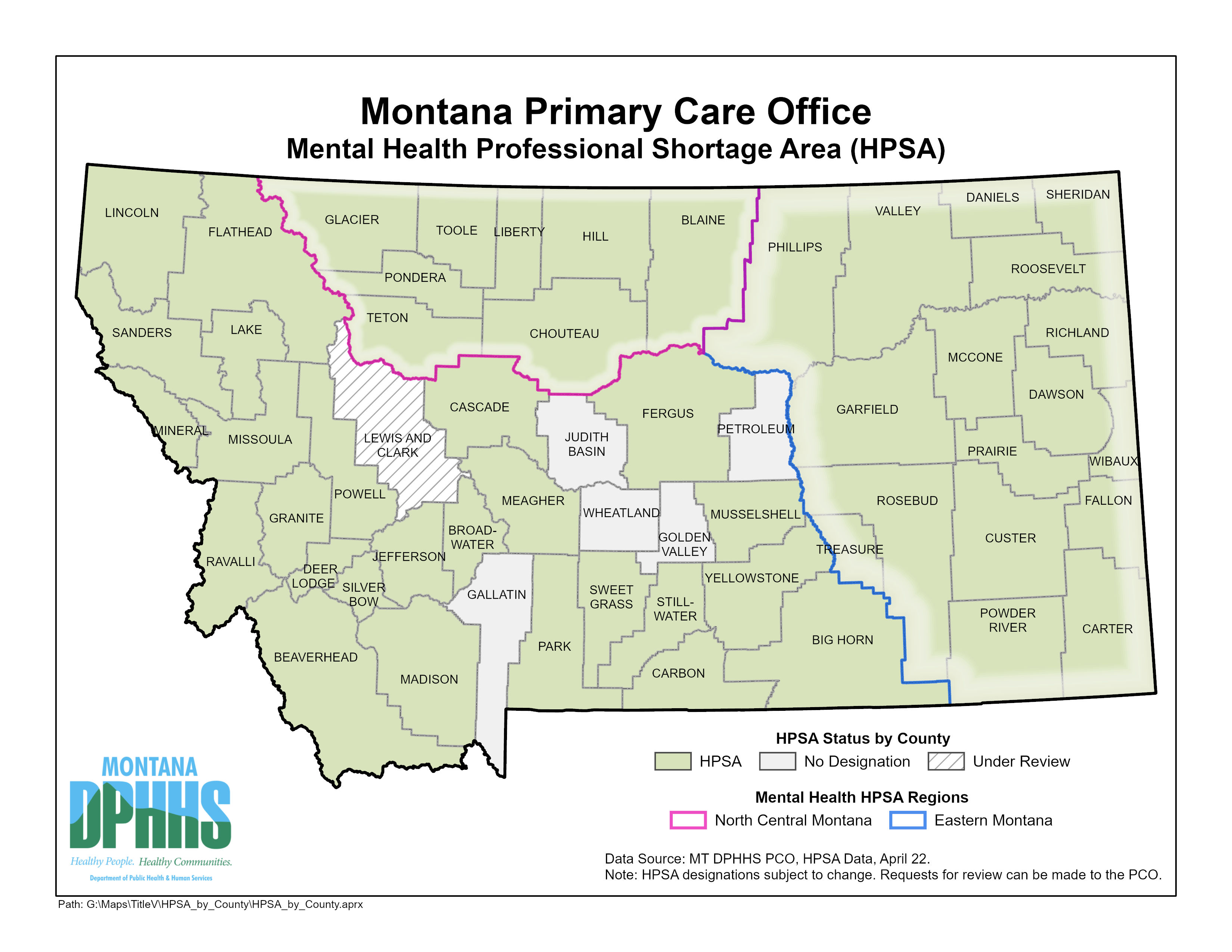 Montana Mental Health HPSA April 2022