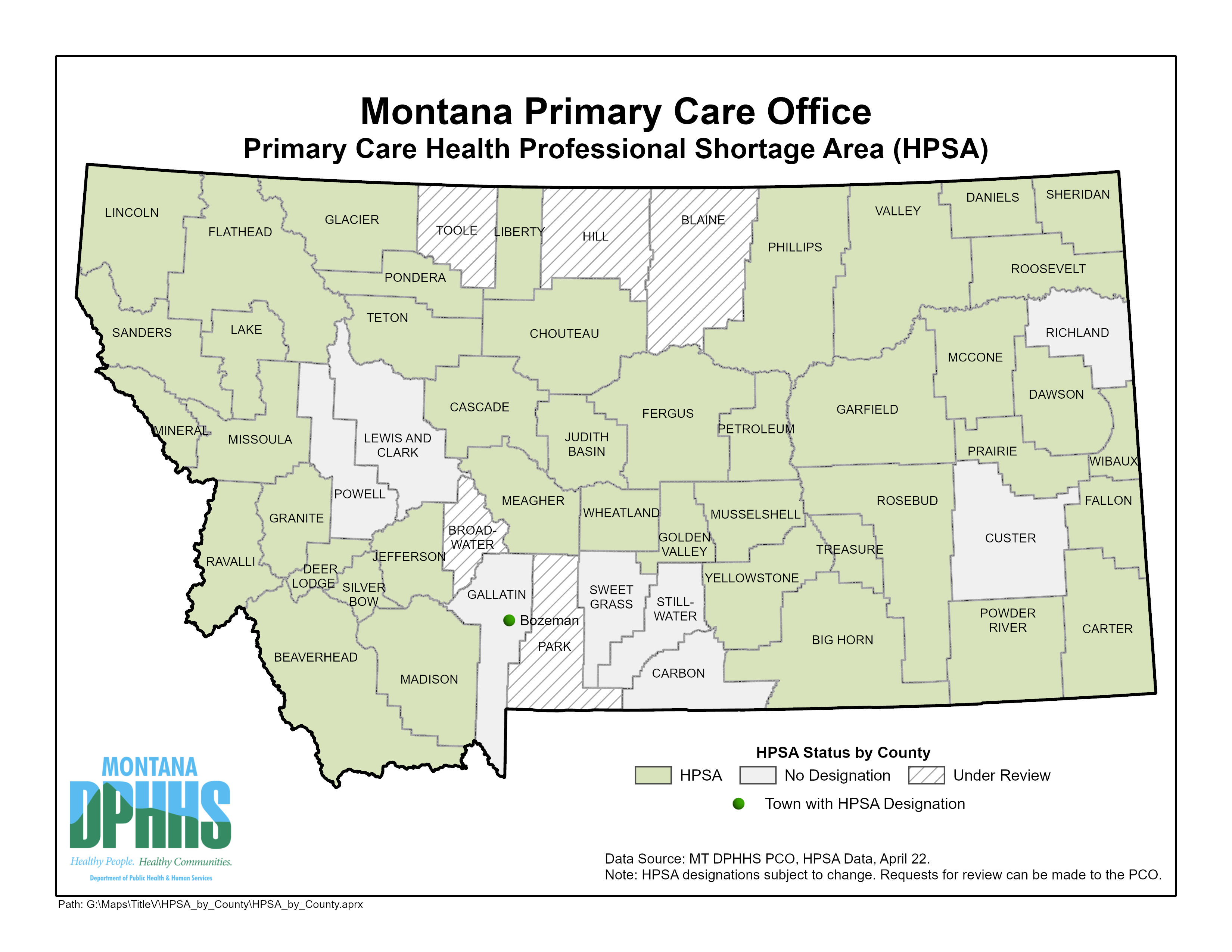 Montana Primary Care HPSA April 2022
