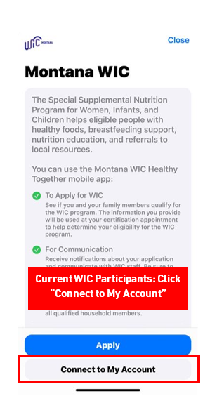 Connect to Account Button in Healthy Together Mobile App