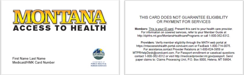 Front and back of Access to Health member card