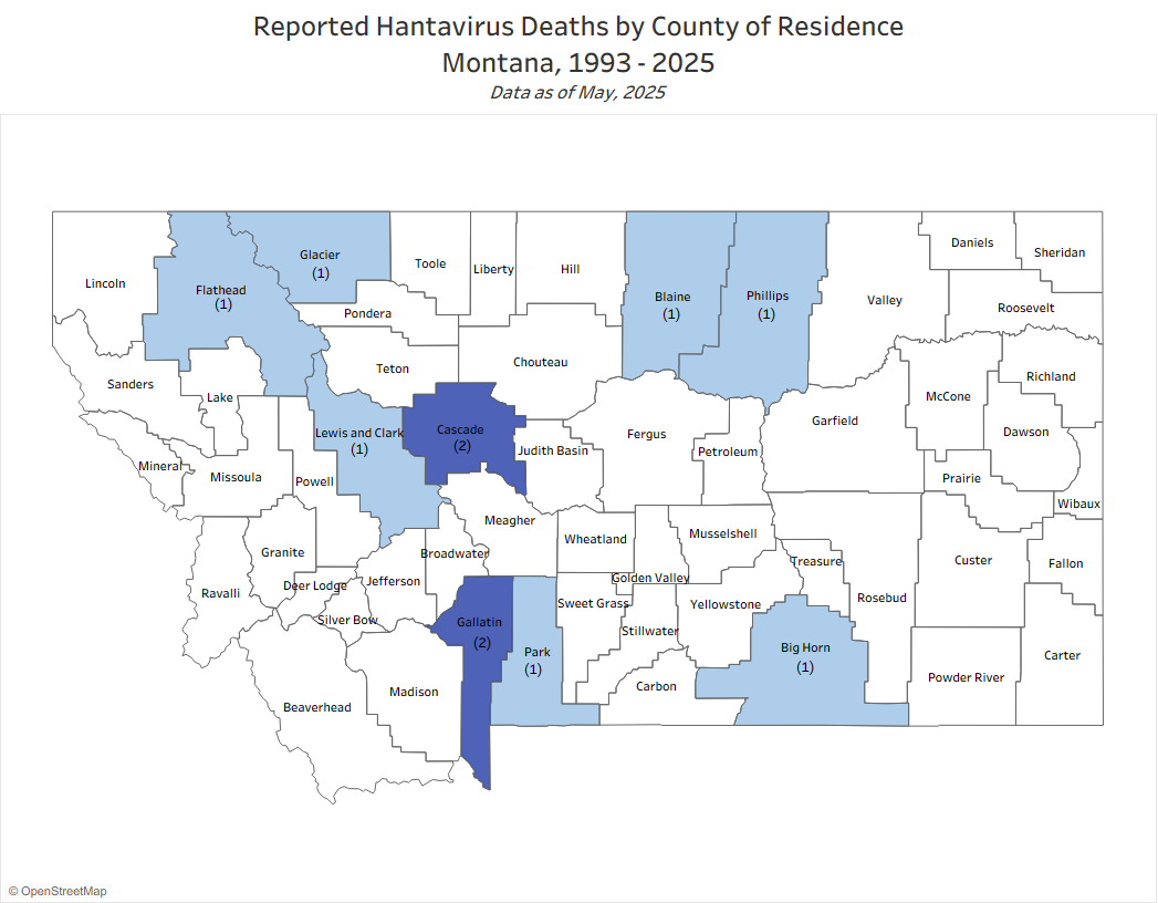Hantavirus Deaths by County of Residence - Montana, 1993-2025