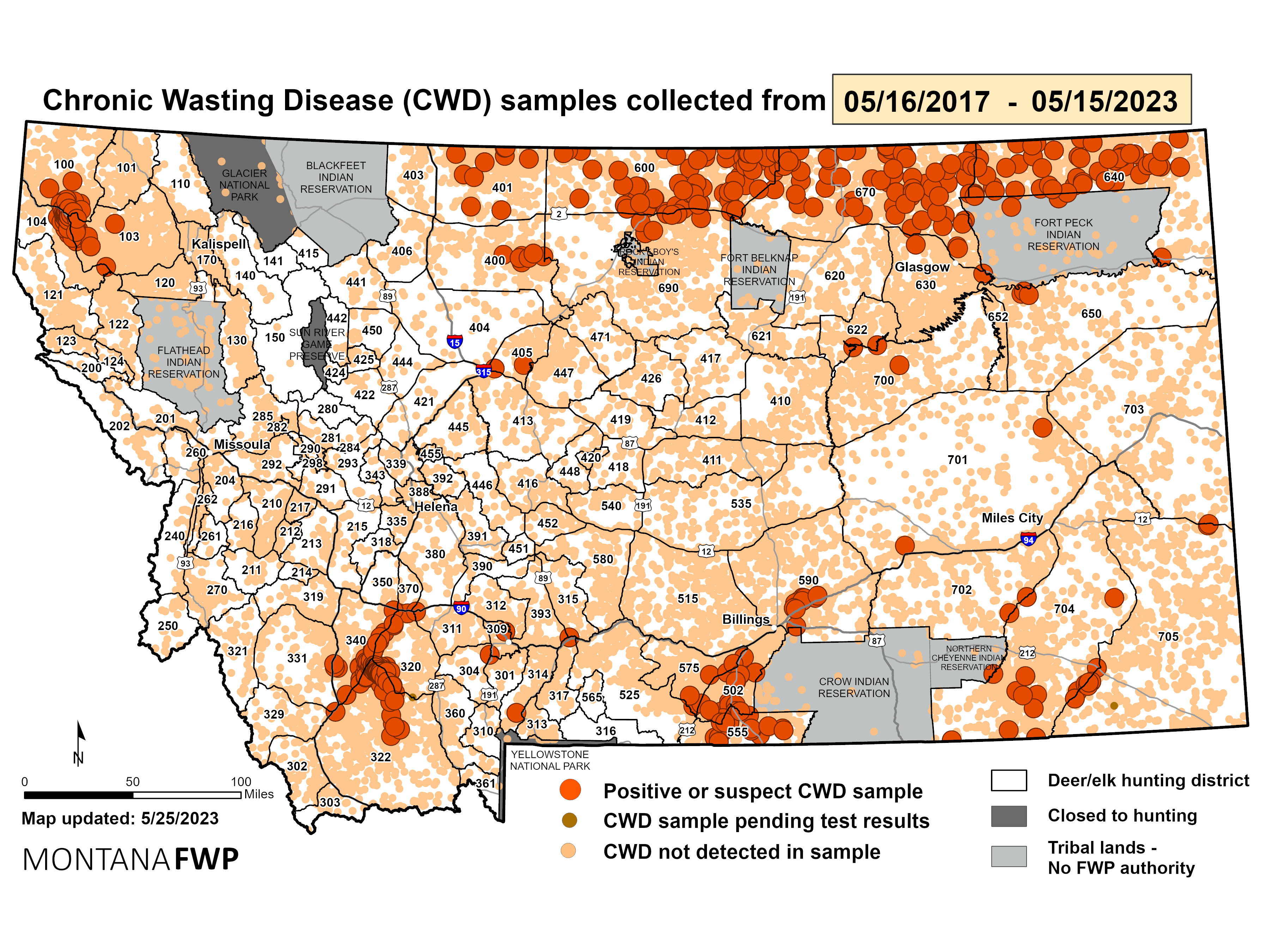 CWD samples in Montana map