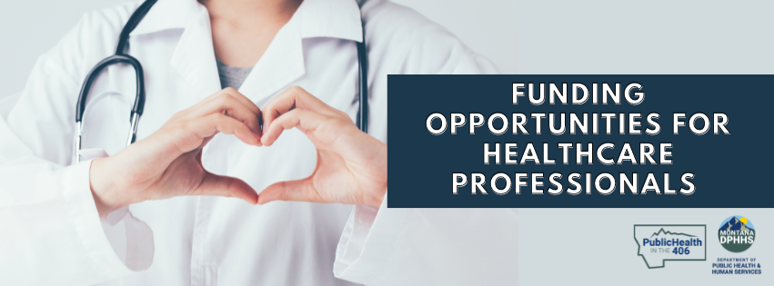 Healthcare provider hands forming a heart and titled Funding Opportunities For Healthcare Providers.