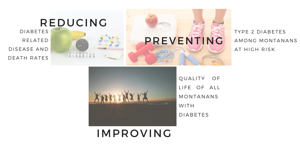 Reducing diabetes related disease and death rates. Preventing type 2 diabetes among Montanans at high risk. Improving the quality of life of all Montanans with diabetes