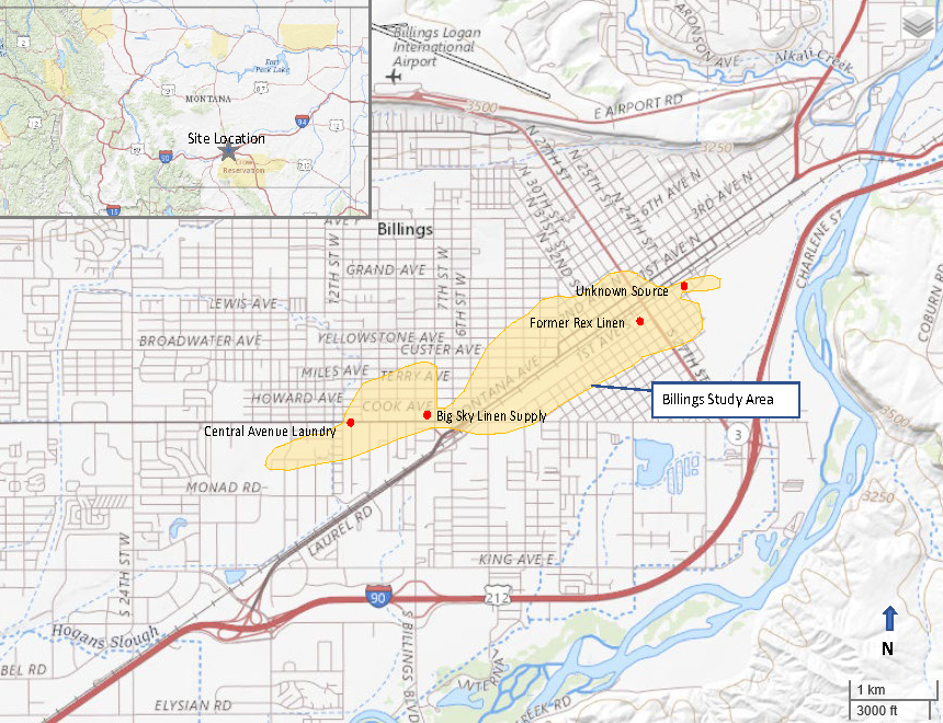 map of Billings PCE plume site.