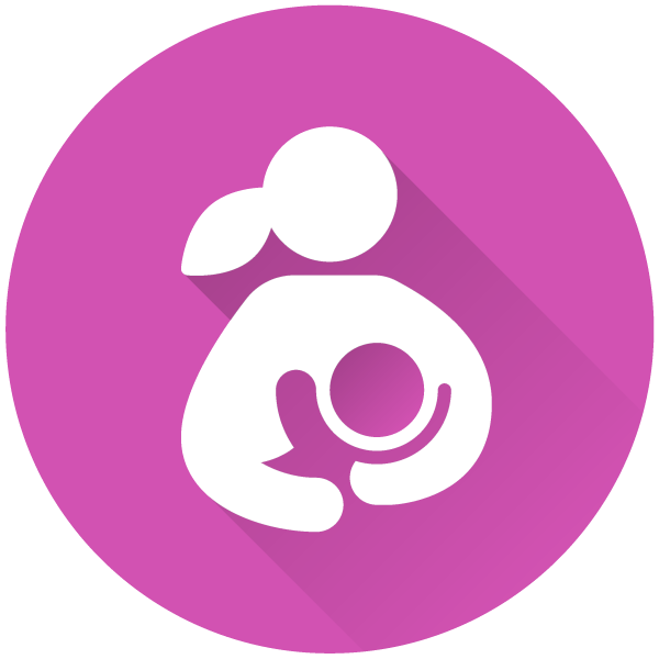 NAPA Breastfeeding Icon depicting clip art of a person holding a child within a pink circular background