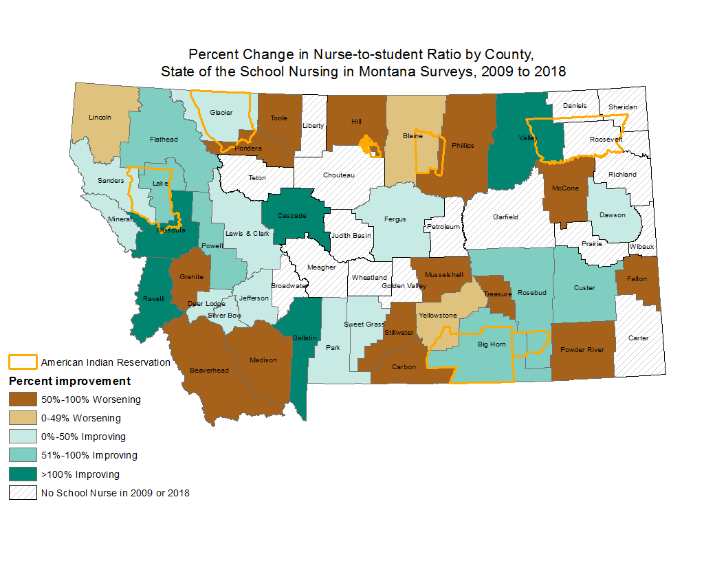 School Nurse Ration MAP- Percent Change from 2015 to 2018