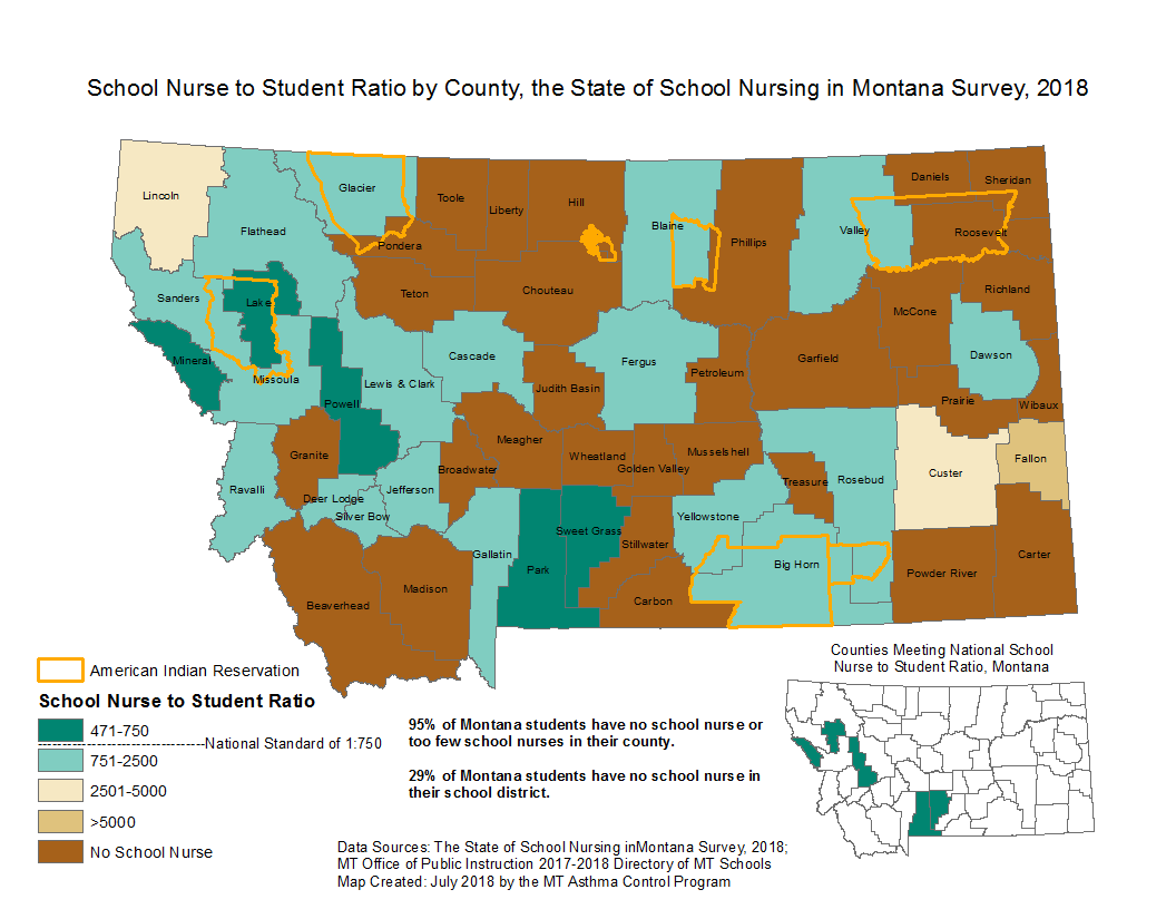 School Nurse to Student Ratio MAP for Montana