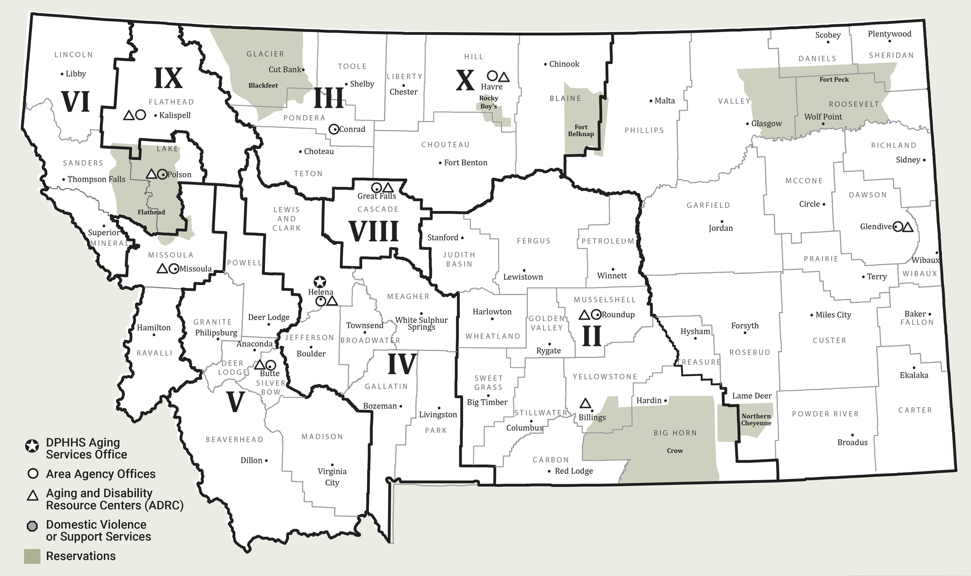 Map of Montana's Area Agencies on Aging
