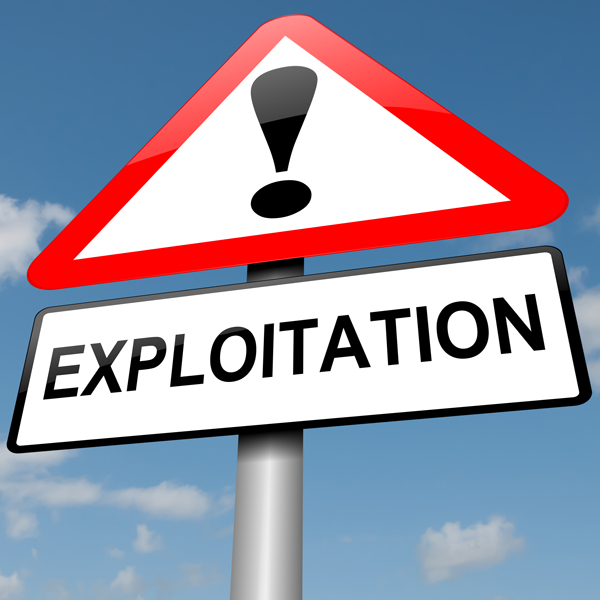 Photo of a road sign that reads "Exploitation"